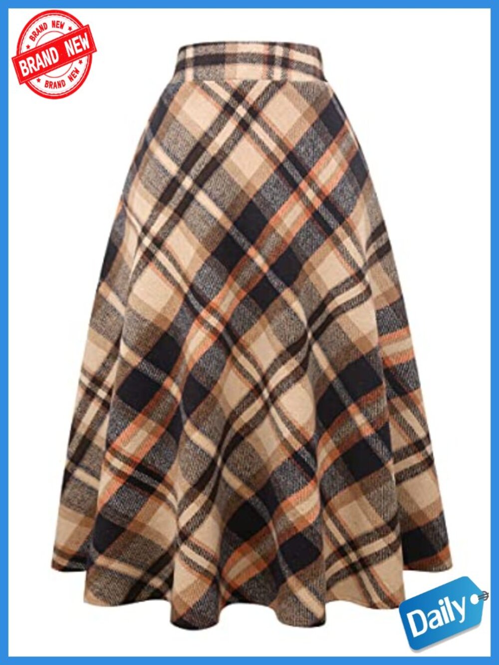 Women's Plaid Wool A-Line Pleated Maxi Skirt High Waisted Side Zipper Fully